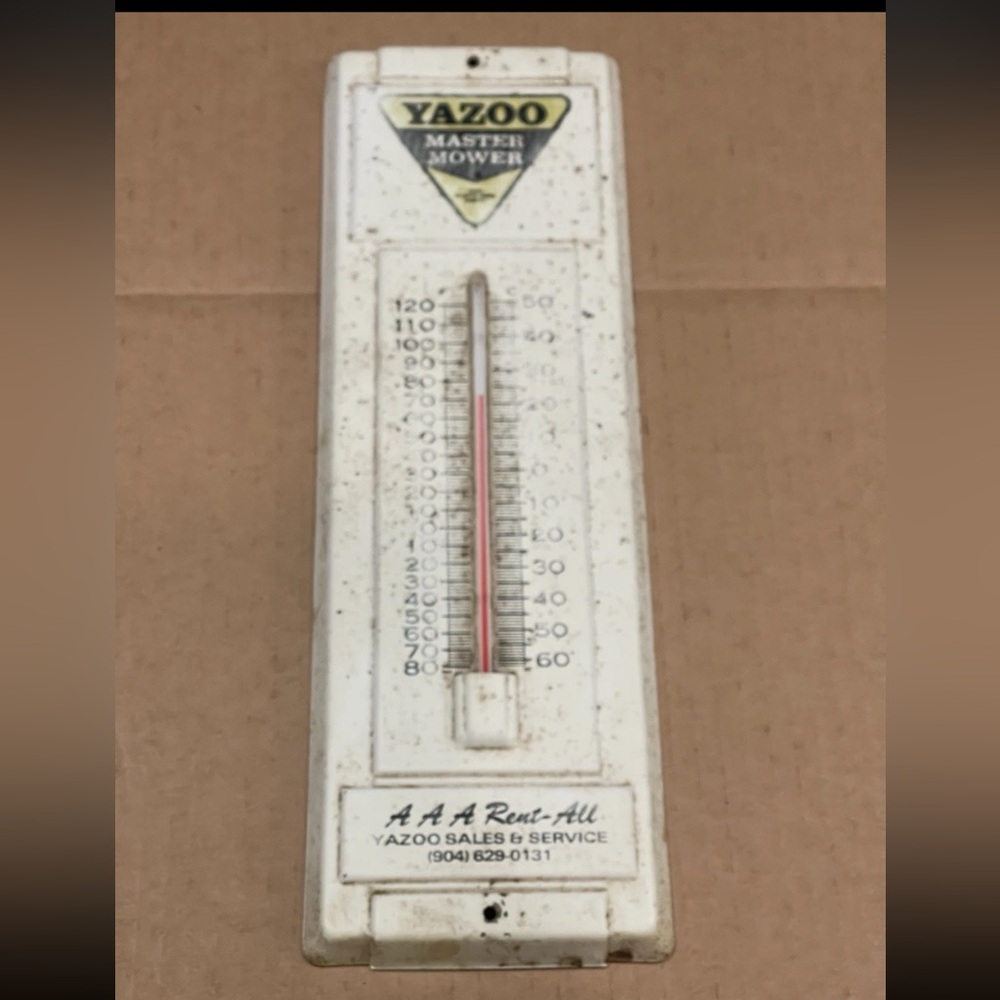 Vintage yazoo mowers metal advertising thermometer